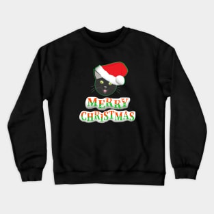 Merry Christmas Smiling Cat Wearing a Santa Claus Hat (Text on Bottom) Crewneck Sweatshirt